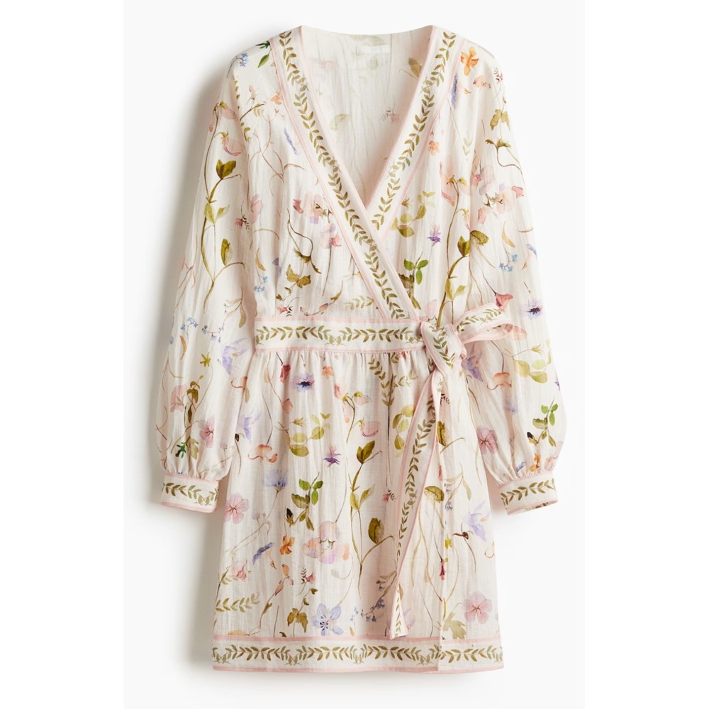 NWT H&M Floral Wrap Dress Large Fairy Botanical LS Feminine Brunch Wedding Chic - Picture 14 of 16